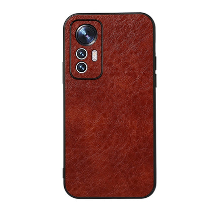 Brown crazy-horse PU phone case with camera cutout and textured protective back