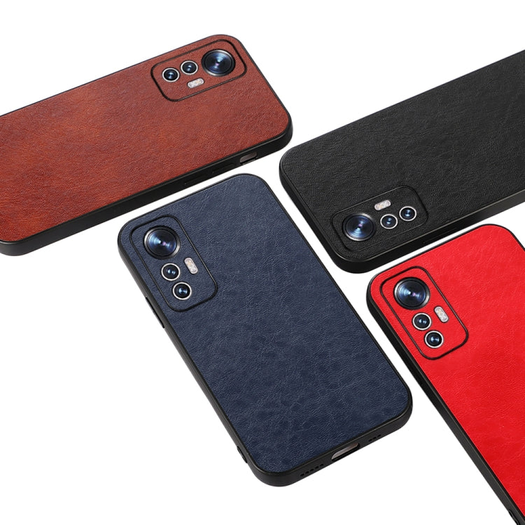 Crazy-horse PU phone cases in brown, navy, black, and red with camera cutouts