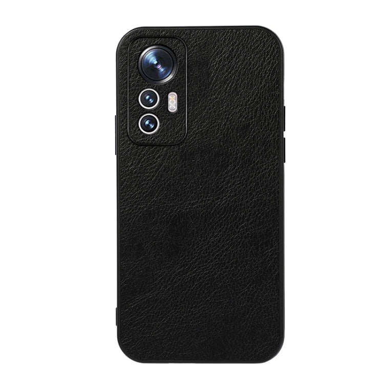 Black litchi-texture PU phone case with camera cutout for Xiaomi Mi 12 Lite