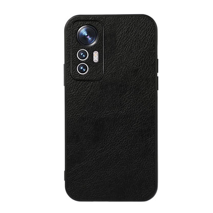 Black litchi-texture PU phone case with camera cutout for Xiaomi Mi 12 Lite