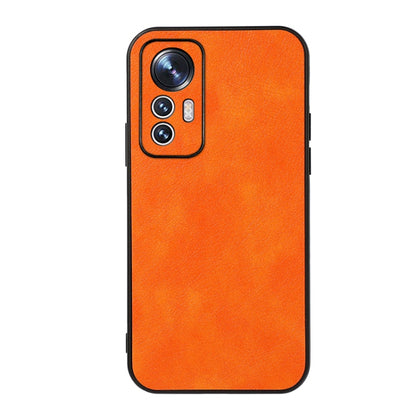 Orange litchi-texture PU phone case with camera cutout for Xiaomi Mi 12 Lite