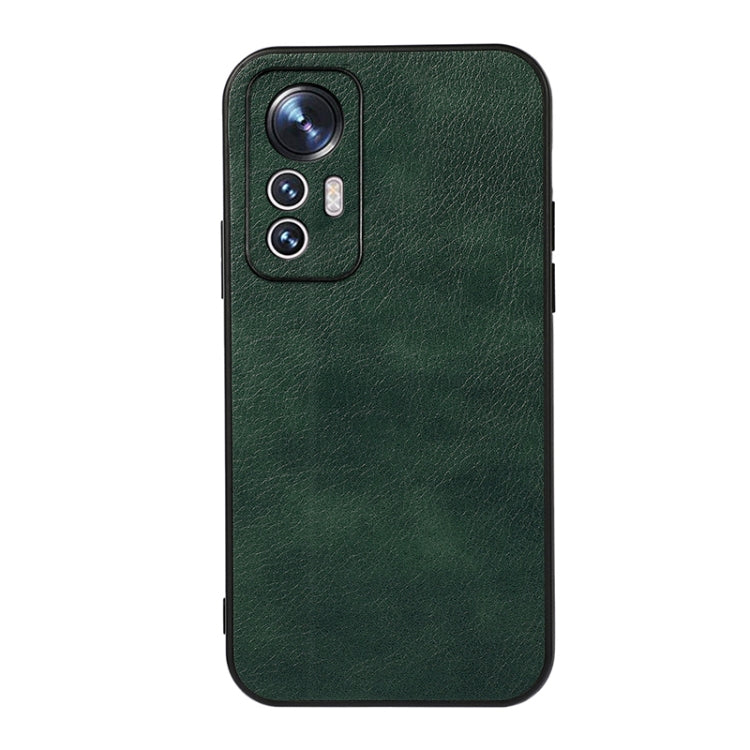 Green litchi-texture PU phone case with camera cutout for Xiaomi Mi 12 Lite