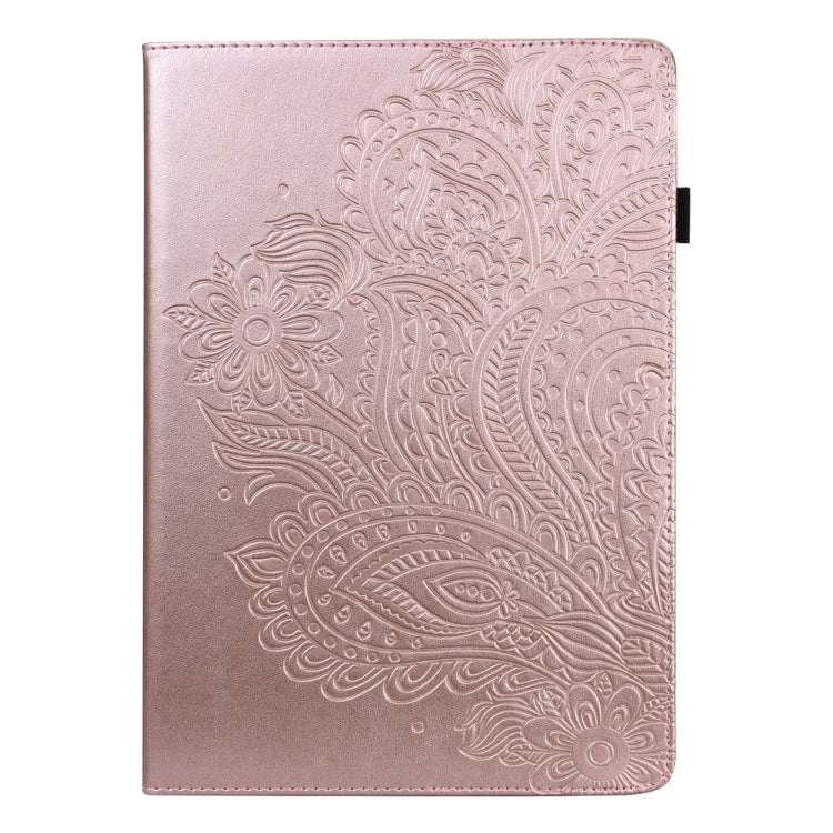 Rose gold peacock-embossed leather tablet case cover with raised floral-feather pattern
