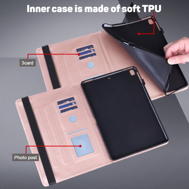 Tablet case interior with soft TPU lining, card slots, and elastic phone holder