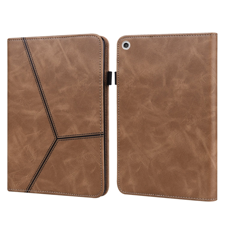 Brown embossed leather tablet folio case with stitched stripe detail and split cover