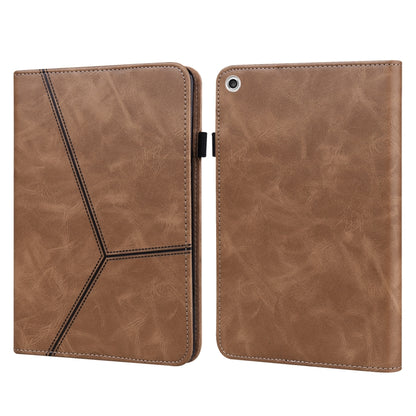 Brown embossed leather tablet folio case with stitched stripe detail and split cover