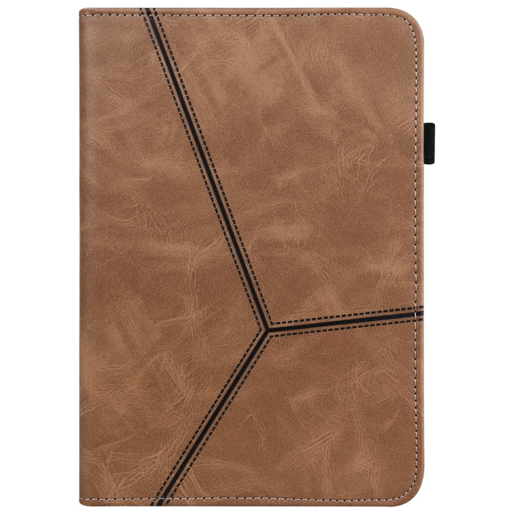 Brown embossed leather tablet folio case with stitched geometric stripe