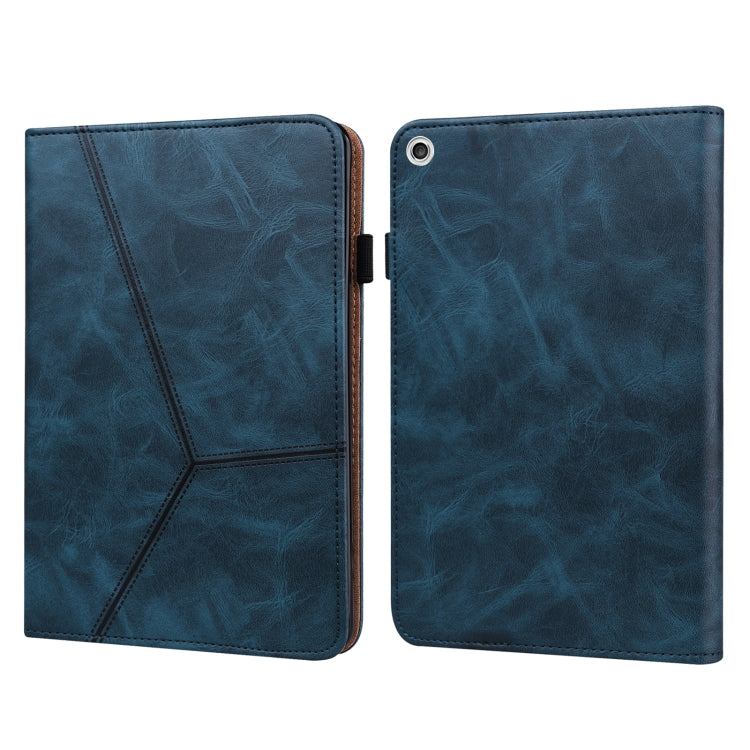 Blue embossed leather tablet folio case with stitched geometric stripe and split cover