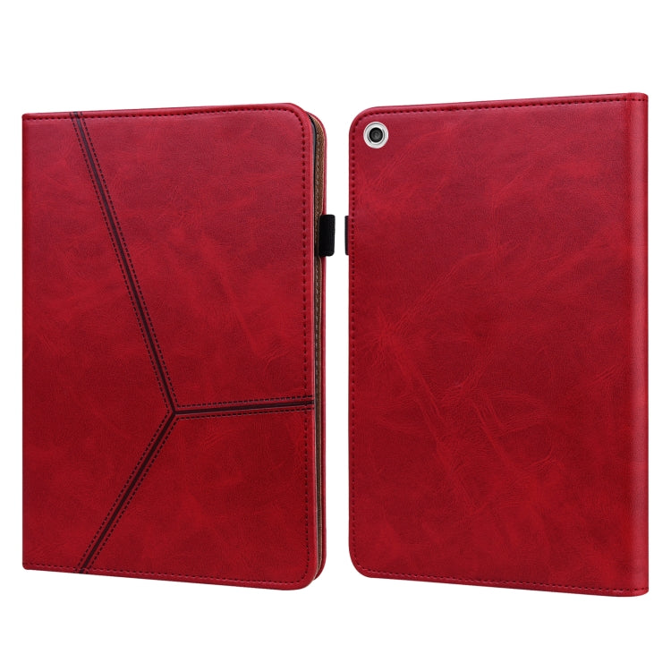 Red embossed leather tablet folio case with stitched geometric stripe and split cover