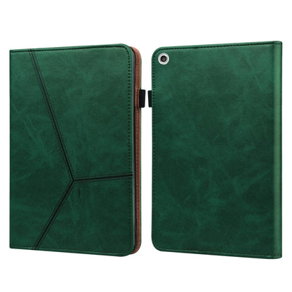 Green embossed leather tablet folio case with stitched geometric stripe and split cover