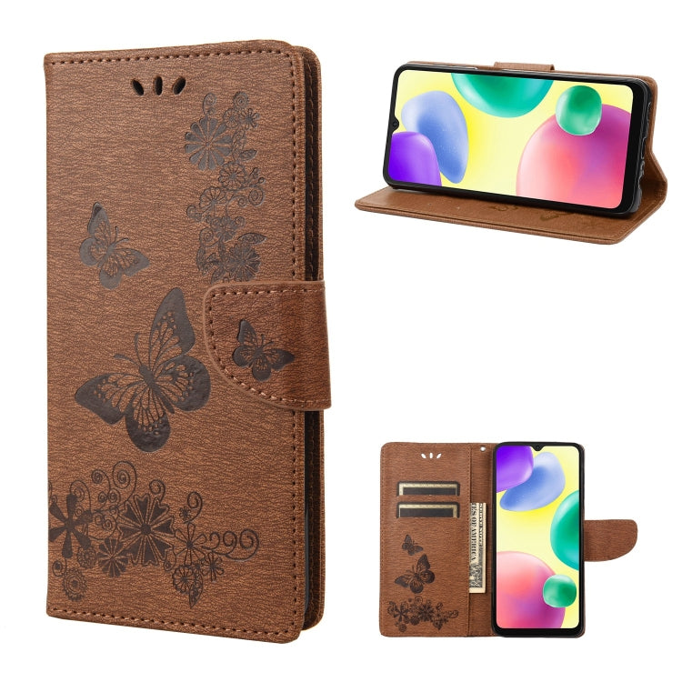Brown butterfly-embossed leather phone case with magnetic flap and card slots