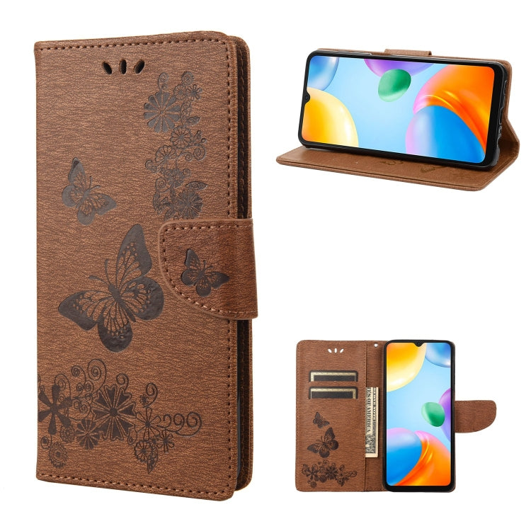 Brown butterfly-embossed leather folio phone case with stand-up viewing cover