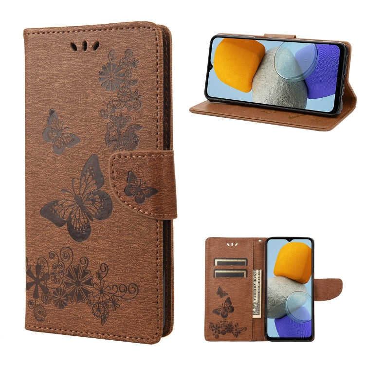 Brown butterfly-embossed leather wallet phone case with magnetic side flap