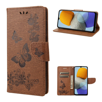Brown butterfly-embossed leather wallet phone case with magnetic side flap