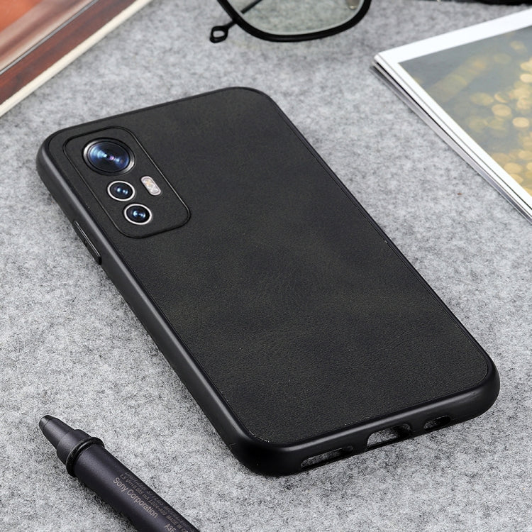 Black calf-texture PU phone case with camera lens cutout and side button openings