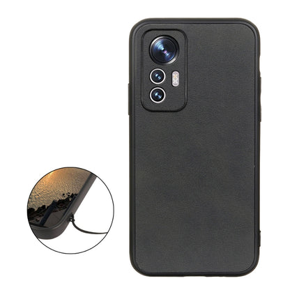 Black calf-texture PU phone case with camera cutout and side cutout detail