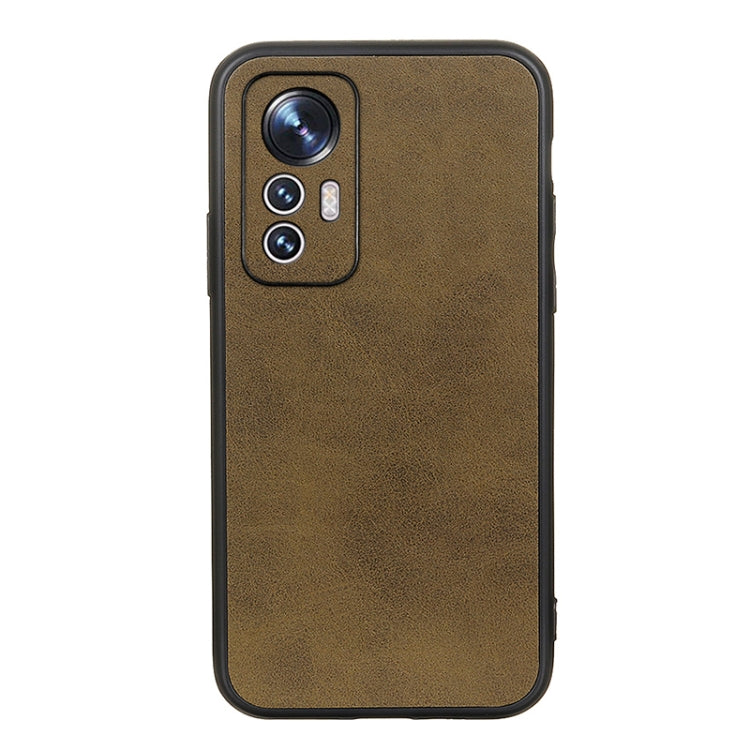 Brown calf-texture PU phone case with camera cutout and button/port openings