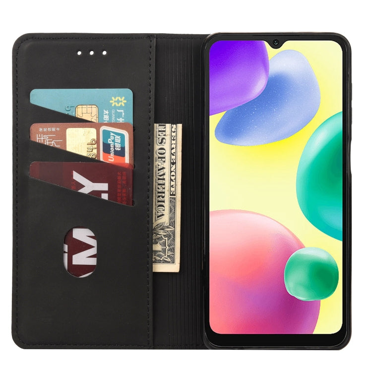 Black leather folio phone case showing internal card slots and phone stand view