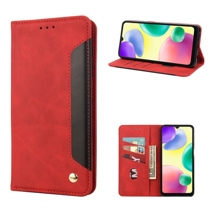 Red leather wallet phone case with flip cover and stand, card slot detail