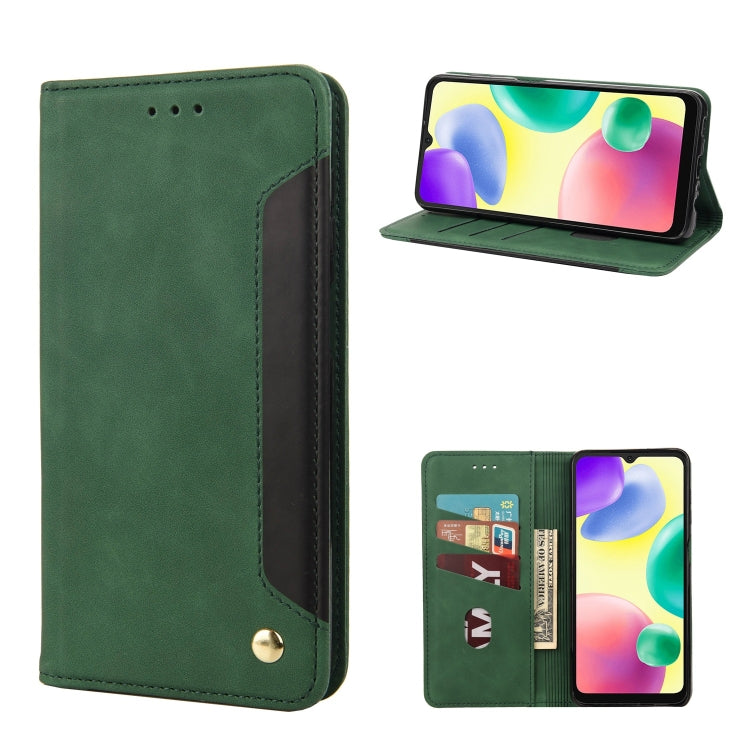 Green leather folio phone case with card slots and flip stand, phone shown in portrait