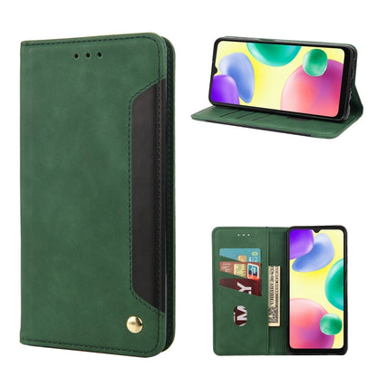 Green leather folio phone case with card slots and flip stand, phone shown in portrait