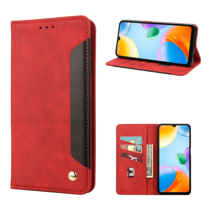 Red leather phone case with folio flip cover and viewing stand, card slot