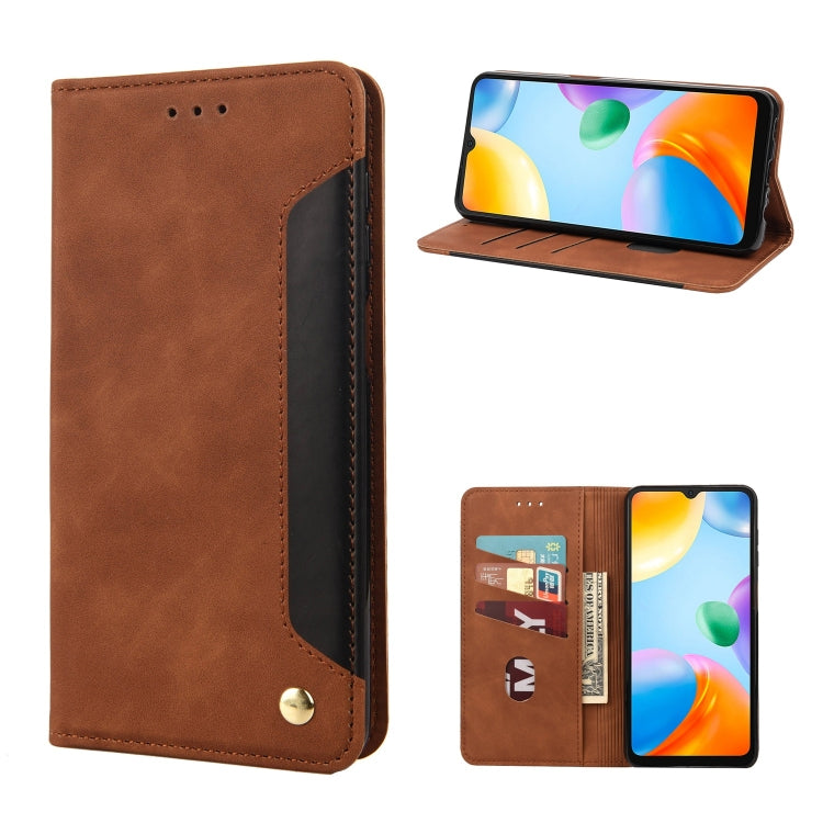 Brown leather phone case with folio cover and viewing stand, card slot detail