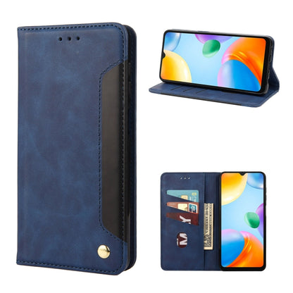 Blue leather phone case with folio cover and viewing stand, card slot detail
