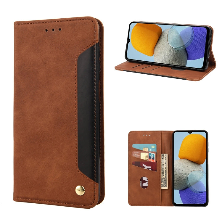 Brown leather wallet-style phone case with flip cover, card slot, stand view