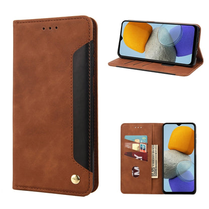 Brown leather wallet-style phone case with flip cover, card slot, stand view