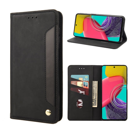 Black leather folio phone case with internal card slots and front cover stand view