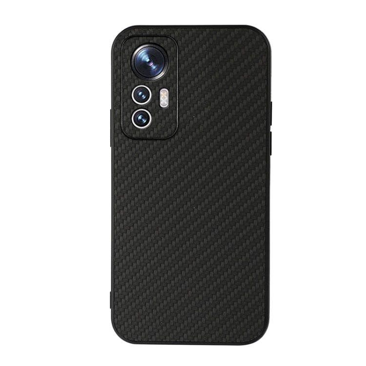 Shockproof phone case with carbon fiber texture, black finish, camera cutouts.