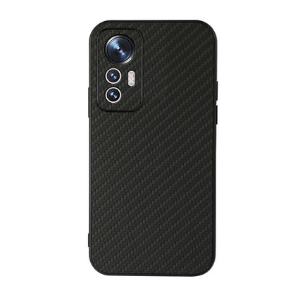 Shockproof phone case with carbon fiber texture, black finish, camera cutouts.