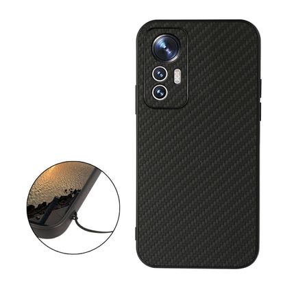 Shockproof phone case with carbon fiber texture, black finish, camera cutouts and side detail.