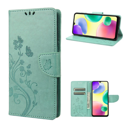 Light blue flip leather phone case with embossed butterfly flower pattern