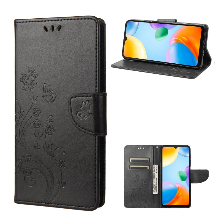 Dark gray butterfly-flower flip leather phone case with side kickstand and card slots