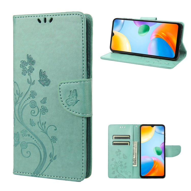 Mint flip leather phone case with butterfly flower design and side strap