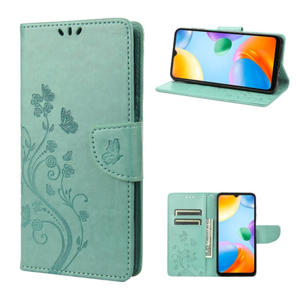 Mint flip leather phone case with butterfly flower design and side strap