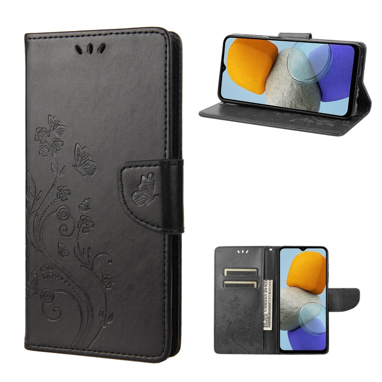 Dark gray butterfly-flower flip leather phone case with side kickstand and card slots