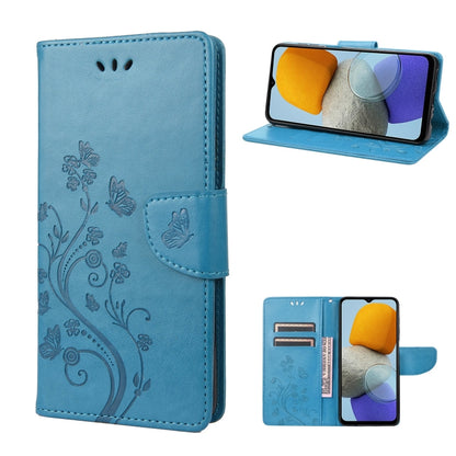 Light blue flip leather phone case with butterfly flower pattern and card holder
