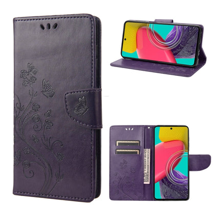 Dark purple butterfly-flower flip leather phone case with side kickstand and card slots