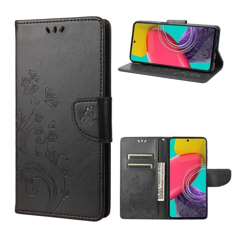 Dark gray butterfly-flower flip leather phone case with side kickstand and card slots