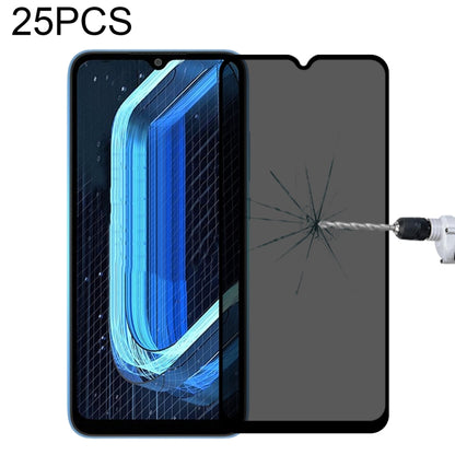 Tempered glass privacy screen protector film, full cover, 25-pack, covers phone with blue display