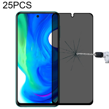 Tempered glass privacy screen protector film, full cover, 25-pack, covers phone with green-blue display