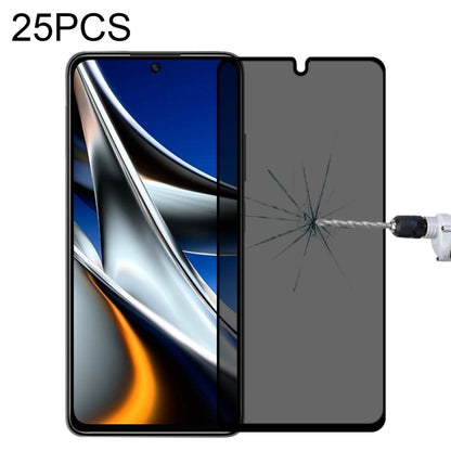 Tempered glass privacy screen protector film, full cover, 25-pack, covers phone with metallic-blue display
