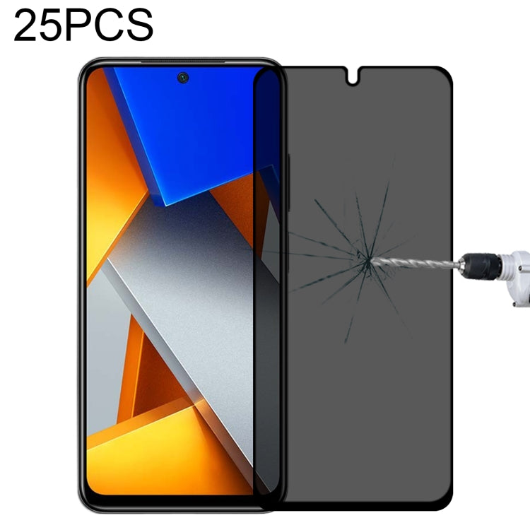 Tempered glass privacy screen protector film, full cover, 25-pack, covers phone with blue-orange display