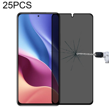 Tempered glass privacy screen protector film, full cover, 25-pack, covers phone with purple-pink display