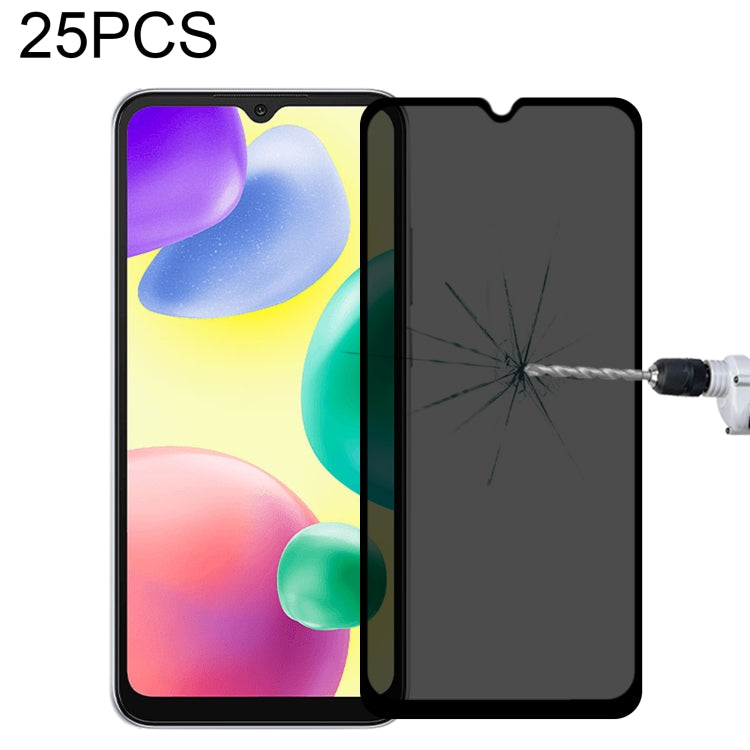Phone privacy tempered glass screen protector set, 25 pcs, crack pattern visible, applicator nozzle