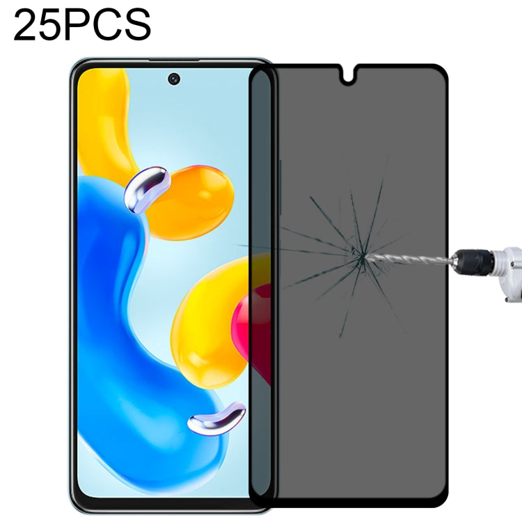Phone privacy tempered glass screen protector set, 25 pcs, edge-to-edge cover, nozzle shown