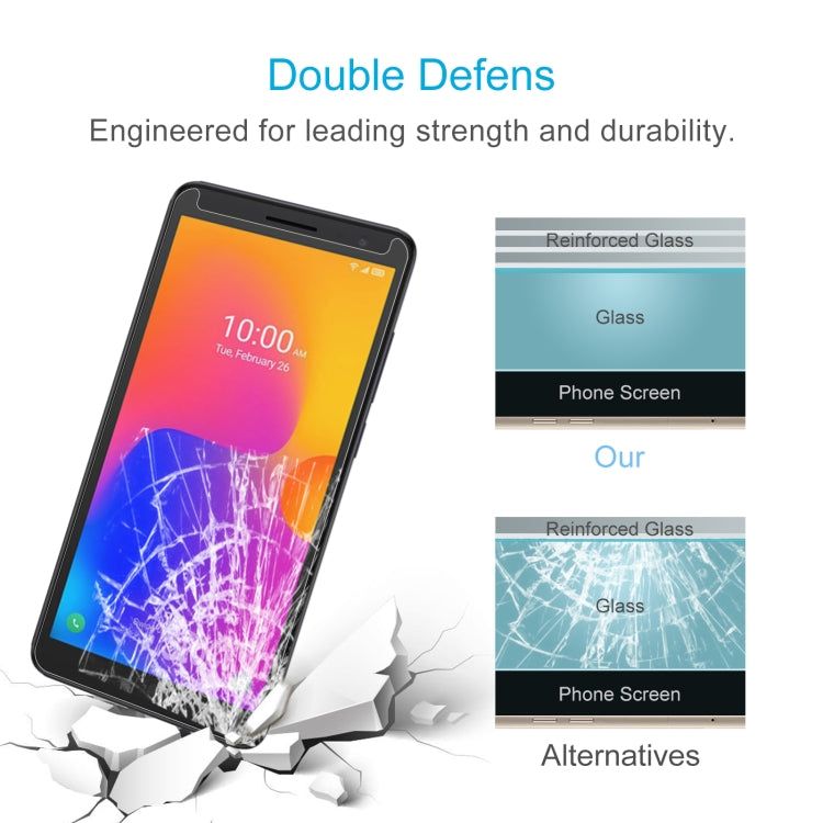 Tempered glass screen protector showing reinforced glass and shattered impact diagram